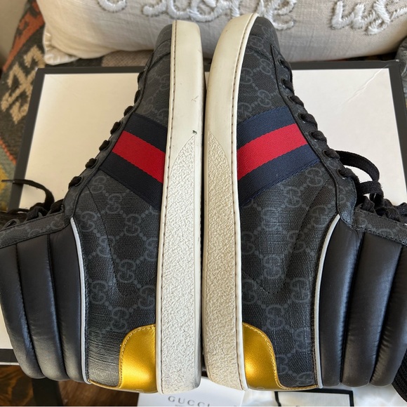 Gucci Ace Web Detail GG Supreme High top Sneakers US10 - Picture 9 of 14
